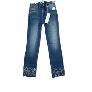 Driftwood Women's Blue Medium Wash Colette Embroidered Crop Jeans Size 24